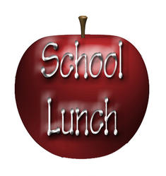 Red apple with text school lunch